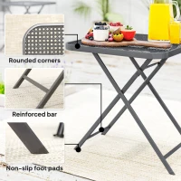 Outsunny 27.5" Square Outdoor Patio Table, Outdoor Folding Table with Grid Rattan-Like Top for Camping, Picnic, Light Grey(m-7)
