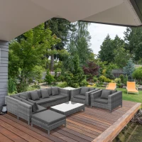Outsunny Patio Furniture Set, 9 Piece Outdoor Sectional Sofa, All-Weather PE Rattan Wicker Conversation Set with Chairs, Ottoman, Loveseat, Coffee and Side Table, Cushions, Black(m-2)