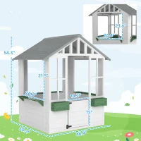 Outsunny Kids Wooden Playhouse, Outdoor Garden Games Cottage with Flowers Pot Holder, Working Door, Windows, White(m-3)