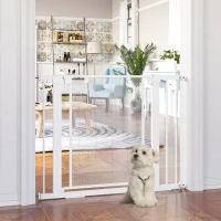 PawHut 29.5"-40.6" Metal Pet Gate, Dog Gate with Auto Closing Door, Double Locking, for Doorways, Stairs, Hallways, White(m-1)