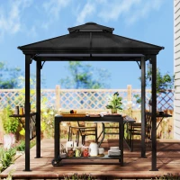 Outsunny Outside Porch BBQ Cooking Pergola Canopy with 6 Hooks for Utensils and Double Venting Roof, Coffee(m-8)