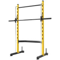 Soozier Squat Rack with Pull Up Bar and Barbell Bar Adjustable Bench Press Multi-Function Weight Lifting Half Rack, Yellow(m-1)