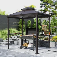 Outsunny Outside Porch BBQ Cooking Pergola Canopy with 6 Hooks for Utensils and Double Venting Roof, Coffee(m-9)