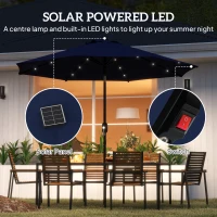 Outsunny 9ft Solar Patio Umbrella Outdoor Sunshade 24 LED Lights Tilt Canopy Navy Blue(m-4)