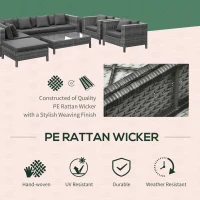 Outsunny Patio Furniture Set, 9 Piece Outdoor Sectional Sofa, All-Weather PE Rattan Wicker Conversation Set with Chairs, Ottoman, Loveseat, Coffee and Side Table, Cushions, Black(m-4)