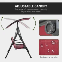 Outsunny 3-Person Porch Swing with Stand, Outdoor Swing for Patio Porch with Adjustable Tilt Canopy and Comfortable Swing Bench-Style Seat, Steel Frame, Wine Red(m-4)
