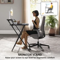 HOMCOM Folding Computer Desk, 27.6" Foldable Desk with Monitor Shelf for Small Space, Home Office, Study, Easy Assembly, Black(m-5)