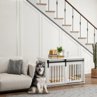 PawHut 39" Dog Crate Furniture, Dog Crate End Side Table for Large Dogs, White(m-1)