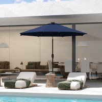 Outsunny 9ft Solar Patio Umbrella Outdoor Sunshade 24 LED Lights Tilt Canopy Navy Blue(m-10)