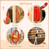 Outsunny 4-in-1 Wooden Swing Set with Swing, Slide, Horn, Steering Wheel, Red(m-7)