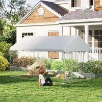 PawHut Outdoor Dog Run with Adjustable & Rotatable Bowls, Waterproof UV-Resistant Cover, Escape-Proof Lock, 13.1' x 7.5' x 7.5'(m-8)