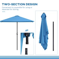 Outsunny 8ft Half Round Umbrella Outdoor Balcony Parasol Patio Garden Outdoor Window Sun Shade w/ 5 Ribs(m-7)