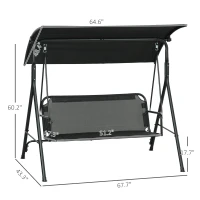 Outsunny 3-Seat Outdoor Patio Swing Chair w/ Cushion, Steel Frame Stand, Adjustable Tilt Canopy for Patio, Garden, Black 1(m-3)