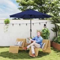 Outsunny 9ft Solar Patio Umbrella Outdoor Sunshade 24 LED Lights Tilt Canopy Navy Blue(m-8)