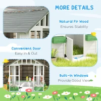Outsunny Kids Wooden Playhouse, Outdoor Garden Games Cottage with Flowers Pot Holder, Working Door, Windows, White(m-5)