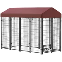 PawHut Outdoor Dog Kennel with Rotating Bowl Holders, Walk-in Pet Playpen with Waterproof Cover, 8' x 4' x 6', Red(m-11)