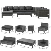 Outsunny Patio Furniture Set, 9 Piece Outdoor Sectional Sofa, All-Weather PE Rattan Wicker Conversation Set with Chairs, Ottoman, Loveseat, Coffee and Side Table, Cushions, Black(m-3)