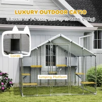 PawHut 94.5" Extra Large Metal Outdoor Catio with Waterproof Cover, 2 Resting Boxes, 7 Jumping Platforms, for Multiple Cats(m-4)