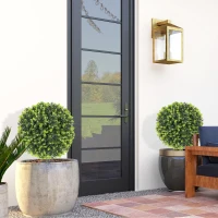 HOMCOM 2 Pack 1.3ft Artificial Ball Eucalyptus Topiary with Ground Stake, UV Resistant Faux Greenery for Indoor Outdoor(m-10)