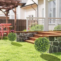 HOMCOM 2 Pack 1.3ft Artificial Ball Eucalyptus Topiary with Ground Stake, UV Resistant Faux Greenery for Indoor Outdoor(m-2)