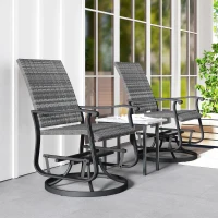 Outsunny Wicker Rattan Swivel Patio Glider Chair Set of 2, Outdoor Glider Chair with Steel Frame, High Back, Gray(m-9)
