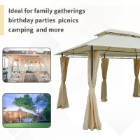 Outsunny 10' x 13' Patio Gazebo, Outdoor Gazebo Canopy Shelter with Curtains, Vented Roof, Steel Frame for Garden, Lawn, Backyard and Deck, Cream White(m-5)