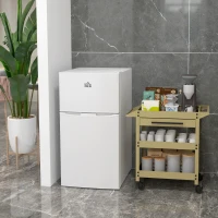 HOMCOM 3.2 Cu.Ft Mini Fridge with Freezer, Double Door Compact Refrigerator with Adjustable Thermostat, Shelf and Reversible Door for Bedroom, Dorm, Home Office, Energy Efficient, White(m-9)
