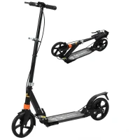 Qaba Foldable Kids Scooter with 4 Adjustable Heights, Double Brakes, and Shock Absorption for Ages 6-12, Black(m-2)