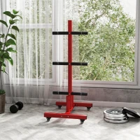 Soozier 2 Inch Weight Plate Rack, Plate Rack Holder for Olympic Weight Plates and Bars, with 4 Transport Wheels and 6 Fasten Clamps, 440 lbs. Capacity, Red(m-8)
