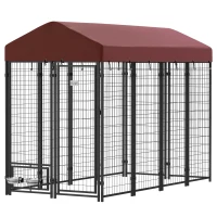PawHut Outdoor Dog Kennel with Rotating Bowl Holders, Walk-in Pet Playpen with Waterproof Cover, 8' x 4' x 6', Red(m-1)