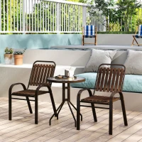 Outsunny 3 Pieces Patio Bistro Set, 2 Stackable Chairs with Tempered Glass Table, for Outdoor, Garden Backyard Porch, Dark Brown(m-9)