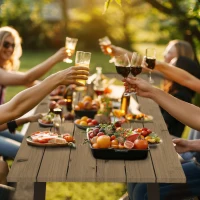 Outsunny 5.7 FT Outdoor Picnic Table with 2" Umbrella Hole, Spruce Wood Dining Table and 795 LBS Benches with Steel Frame, Brown(m-9)