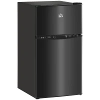 HOMCOM 3.2 Cu.Ft Mini Fridge with Freezer, Double Door Compact Refrigerator with Adjustable Thermostat, Shelf and Reversible Door for Bedroom, Dorm, Home Office, Energy Efficient, Black(m-12)