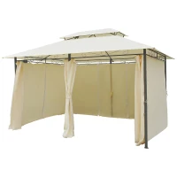 Outsunny 10' x 13' Patio Gazebo, Outdoor Gazebo Canopy Shelter with Curtains, Vented Roof, Steel Frame for Garden, Lawn, Backyard and Deck, Cream White(m-11)