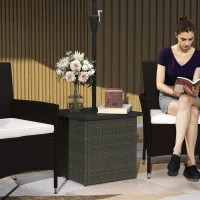 Outsunny Wicker Side Table with 1.5" Umbrella Hole, Square Outdoor End Table with UV-Resistant Frame, Storage Space, Mixed-Brown(m-2)