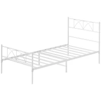 HOMCOM Metal Twin Platform Bed Frame with Headboard, Steel Slat Support, Underbed Storage, No Box Spring Needed, Easy Assembly(m-2)