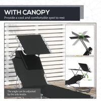 Outsunny Outdoor Pool Chaise Lounge Chair, Folding Tanning Chair with Sun Shade, Black(m-6)