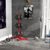 Soozier 2 Inch Weight Plate Rack, Plate Rack Holder for Olympic Weight Plates and Bars, with 4 Transport Wheels and 6 Fasten Clamps, 440 lbs. Capacity, Red(m-2)