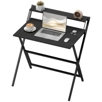 HOMCOM Folding Computer Desk, 32" Foldable Desk with Monitor Shelf for Small Space, Home Office, Study, Easy Assembly, Black(m-1)