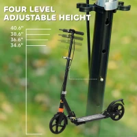 Qaba Foldable Kids Scooter with 4 Adjustable Heights, Double Brakes, and Shock Absorption for Ages 6-12, Black(m-4)