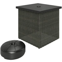 Outsunny Wicker Side Table with 1.5" Umbrella Hole, Square Outdoor End Table with UV-Resistant Frame, Storage Space, Mixed-Brown(m-11)