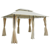 Outsunny 10' x 13' Patio Gazebo, Outdoor Gazebo Canopy Shelter with Curtains, Vented Roof, Steel Frame for Garden, Lawn, Backyard and Deck, Cream White