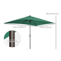 Outsunny 6.5x10ft Patio Umbrella Rectangle Solar Powered Tilt Aluminum Outdoor Market Parasol with LEDs Crank (Dark Green)(m-3)