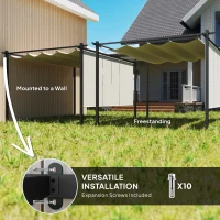 Outsunny 10' x 12' Retractable Pergola Canopy with Roller Shade, Wall-Mounted or Free Standing Patio Gazebo, UPF30+(m-6)