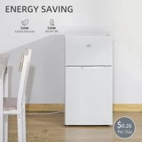 HOMCOM 3.2 Cu Ft Compact Refrigerator, Mini Fridge with Freezer, Adjustable Shelves and Reversible Doors for Bedroom, White(m-10)