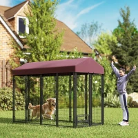PawHut Outdoor Dog Kennel with Rotating Bowl Holders, Walk-in Pet Playpen with Waterproof Cover, 8' x 4' x 6', Red(m-2)