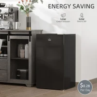 HOMCOM 3.2 Cu.Ft Mini Fridge with Freezer, Single Door Compact Refrigerator with Adjustable Thermostat, Shelf and Reversible Door for Bedroom, Dorm, Home Office, Energy Efficient, Black(m-8)