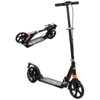 Qaba Foldable Kids Scooter with 4 Adjustable Heights, Double Brakes, and Shock Absorption for Ages 6-12, Black(m-11)