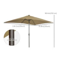 Outsunny 6.5x10ft Patio Umbrella Rectangle Solar Powered Tilt Aluminum Outdoor Market Parasol with LEDs Crank (Light Coffee)(m-3)
