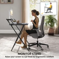 HOMCOM Folding Computer Desk, 32" Foldable Desk with Monitor Shelf for Small Space, Home Office, Study, Easy Assembly, Black(m-5)